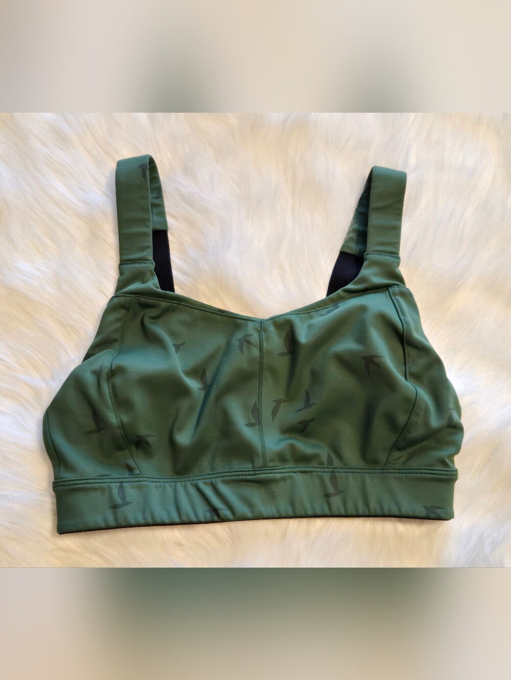 Oiselle Green Bird Print Sports Bra, Size 4